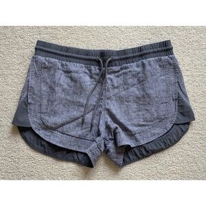 Athleta Womens Beachside Bali Linen Shorts Sz 12 Gray Drawstring Casual *read